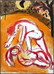 Marc Chagall: Cain and Abel, Original Lithograph Verve Bible by Mourlot, 1960 - fraternal hatred | Prints