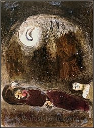 Marc Chagall: Ruth at the feet of Boaz, Original Lithograph Bible 1960