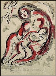 Marc Chagall: Hagar In The Desert, Original Lithograph, Verve Bible 1960, Mother and Son | Graphic work