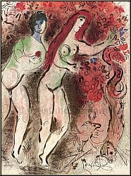 Marc Chagall: Adam and Eve and the Forbidden Fruit, 1960, Original Lithograph Verve Bible - Prints | Artwork