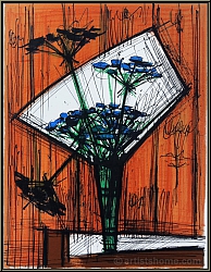 Bernard Buffet: Les ombelles, Still Life With Field Flowers, 1972 Original Lithograph on Arches laid paper