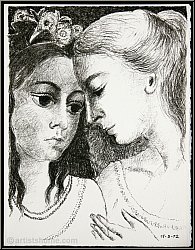 Paul Delvaux: 'Intimacies' (Confidences) 1972, Original Lithograph, Souvenirs et portraits d'artistes, Mourlot