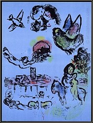 Marc Chagall: 'Night at Vence' Original Lithograph 1963, Saint-Paul de Vence, Provence - Genuine Prints