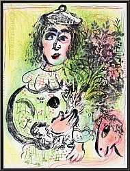 Marc Chagall: 'The Clown With Flowers' 1963, Circus clown in love | Original Lithographs | Genuine Prints