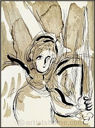 Marc Chagall: Angel With Sword, 1956, Verve The Bible, Original Lithograph - Rare limited edition lithographs