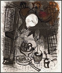 Marc Chagall: Brown Still Life, 1957, Original Lithograph with Fruits and Animals - Images Lithographs, Prints