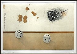 Michel Lablais: Original Etching Dices and Feather Gambling, signed