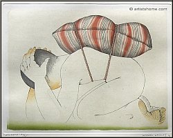 Michel Lablais: Etching 'Atlante 1991, Love Affair with Asia China, Japan Meditation cushion, signed - Prints