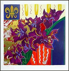 Liz Jardine: 'Firecracker' Purple Blossoms, Original Floral Serigraph, signed | Graphic work, Prints - Flowers