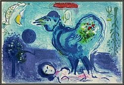 Marc Chagall: Landscape With Rooster, 1958, Original Lithograph - Limited edition prints | Graphic work