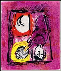 Marc Chagall: Original Lithograph 'The Window' La Fentre, 1957, Woman at the Window with Sun and Moon