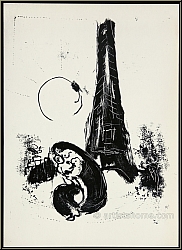 Marc Chagall: Mother and child at the Eiffel Tower, Mre et enfant  la Tour Eiffel, Original Lithograph 1954