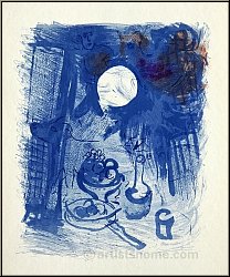 Marc Chagall: Blue Still Life With Fruits, Carafe, Woman And Goat, 1957, Original Lithograph - Graphic work