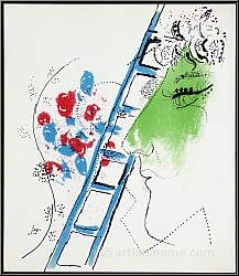 Marc Chagall: The Ladder (L'chelle) 1957, Self portrait with blue ladder, Original Lithograph - Graphic work