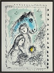 Marc Chagall: 'Blue Horse With Couple' Cheval bleu au Couple, 1982, Original Lithograph | Genuine Prints