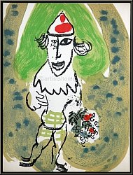 Marc Chagall: 'The Green Clown' with Flowers, 1966 Original Lithograph on wove paper - Limited Edition Prints