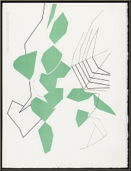 Andr Beaudin: Lithograph 'Feuilles vades' 1972, Abstract design with light green leaves and spider web