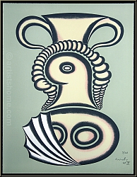 Arnold Leissler: 'Vaso contesta' 1969, signed lithograph, surreal image of an antique roman jug - Prints