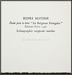 Henri Matisse: Sketch for 'La Religieuse Portugaise' Original Lithograph, Souvenirs et portraits d'artistes