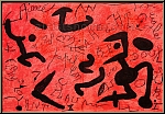 Joan Miro: Homage Maeght - Large original lithograph on red, 1981