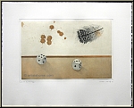 Michel Lablais: Original Etching Dices and Feather Gambling, signed