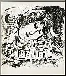 Marc Chagall: The Village With Self-Portrait, Original Lithograph 1957